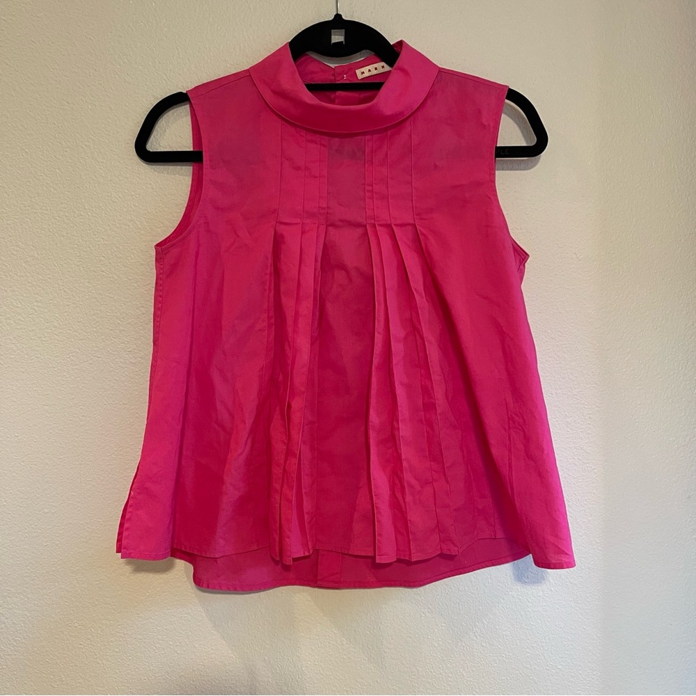 MARNI Pleated Sleeveless Blouse Pink Size XXS